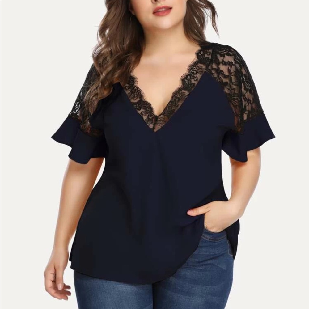 Plus size lace detail blouse - Picture 1 of 7